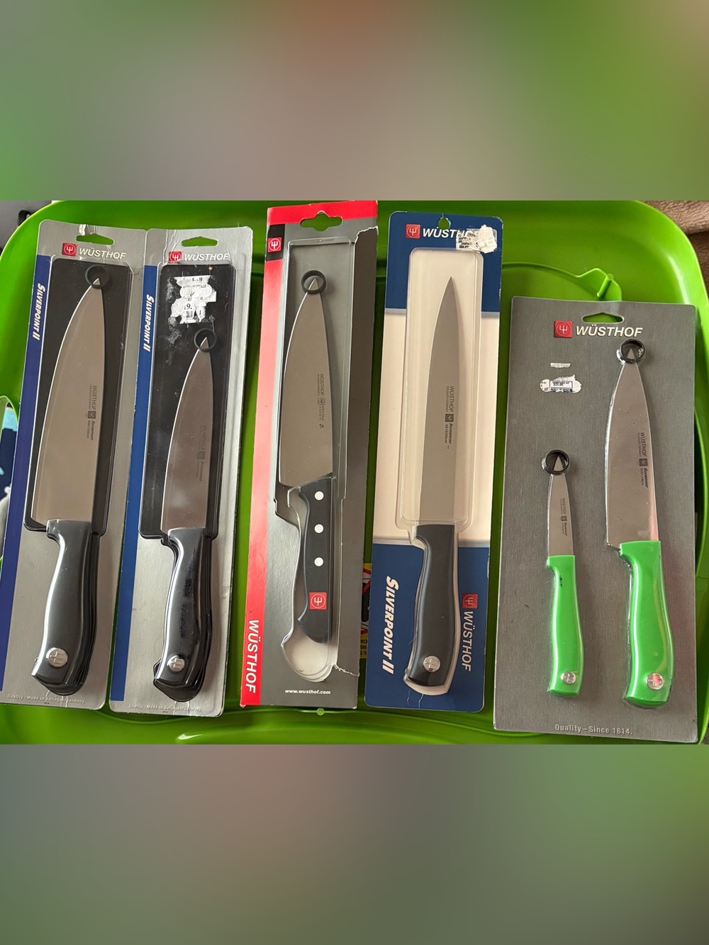 Wusthof Kitchen Knife Set with Black and Green Handles